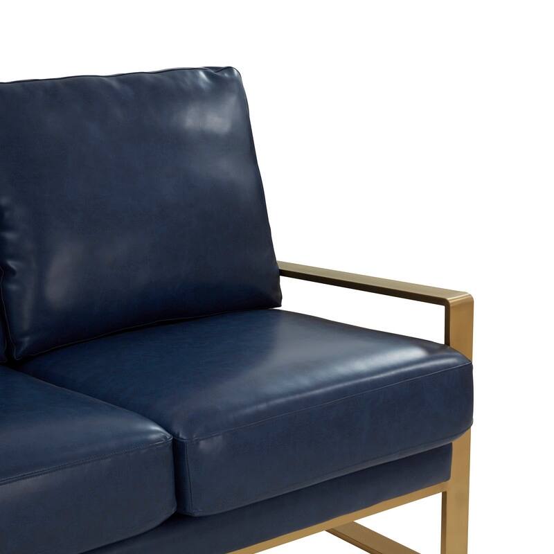 Jefferson Modern Leather Upholstered 3 Seater Loveseat Sofa Chair in Brushed Gold Steel Base with Armrest Removable Cushion