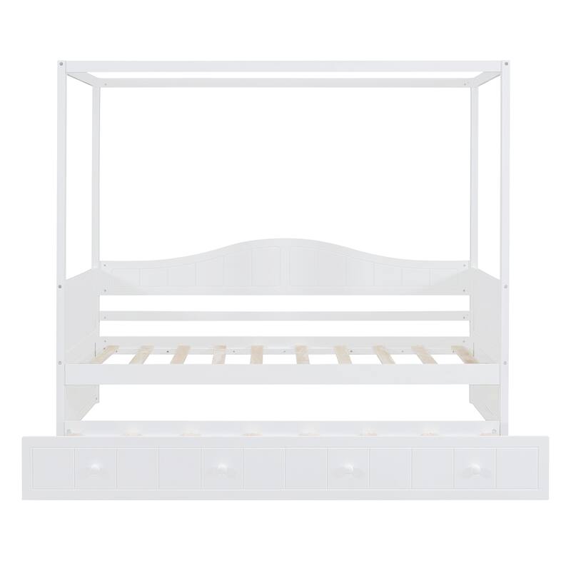 White Twin Size Canopy Daybed with Trundle, Space-Saving Design