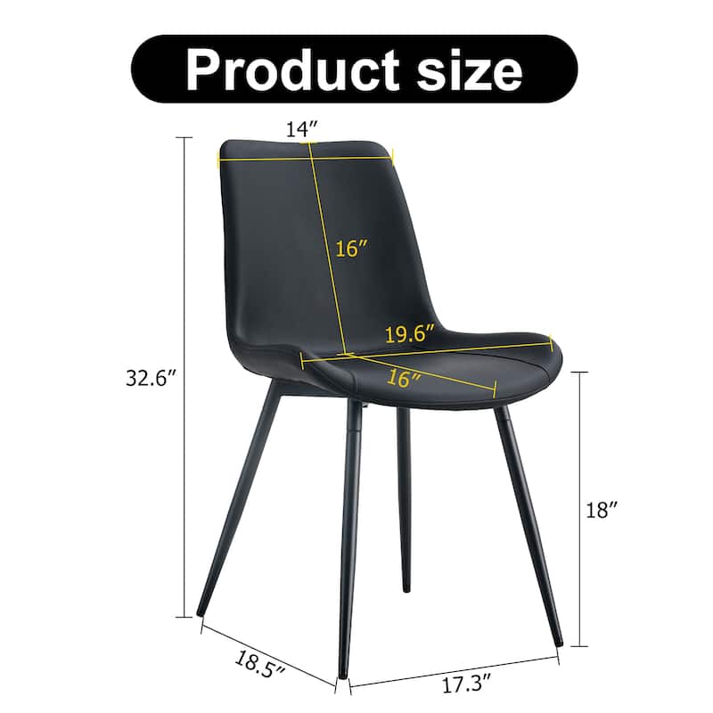 Set of 4 Black artificial leather backrest cushion dining chair, black metal legs, curved widened cushion design