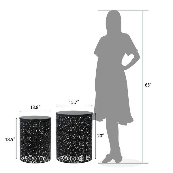 dimension image slide 3 of 9, Adeco Set of 2 Round Metal Nesting Side End Tables Set - set of 2