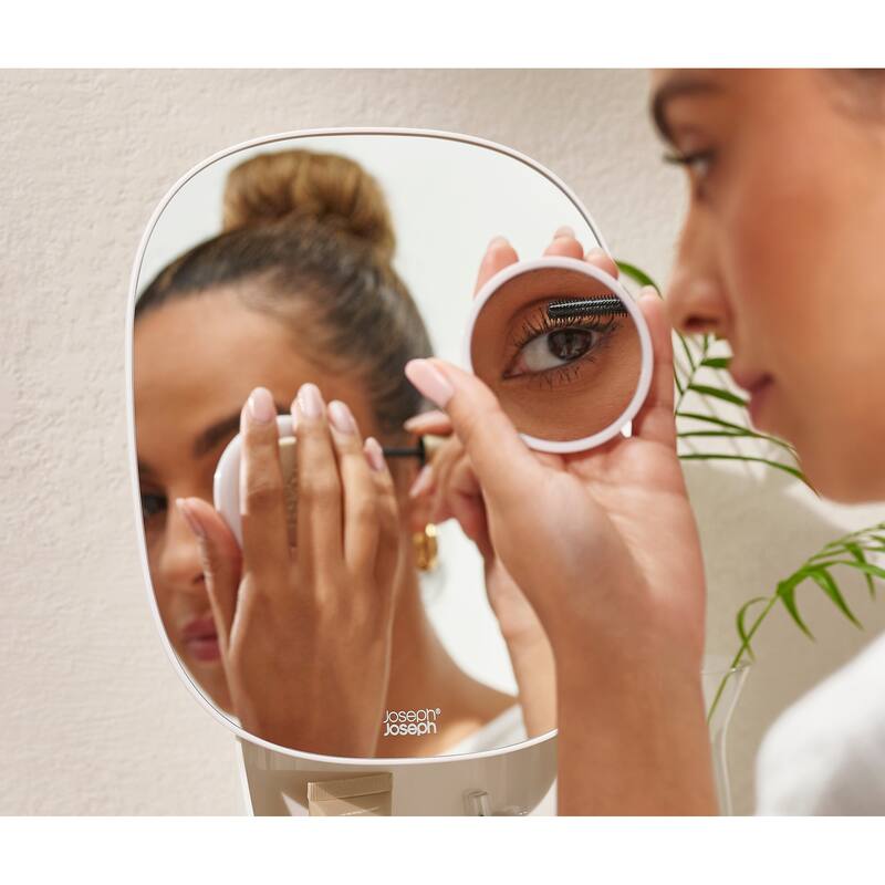 Joseph Joseph Viva Pedestal Mirror with Makeup Cosmetic Storage - Shell