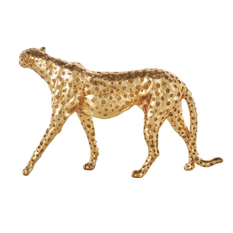 Gold Resin Leopard Sculpture with Textured Spots