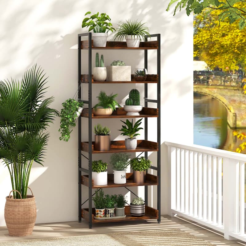 1/2 pcs Bookshelf Display Shelves Storage Rack Metal Frame w/ Hooks