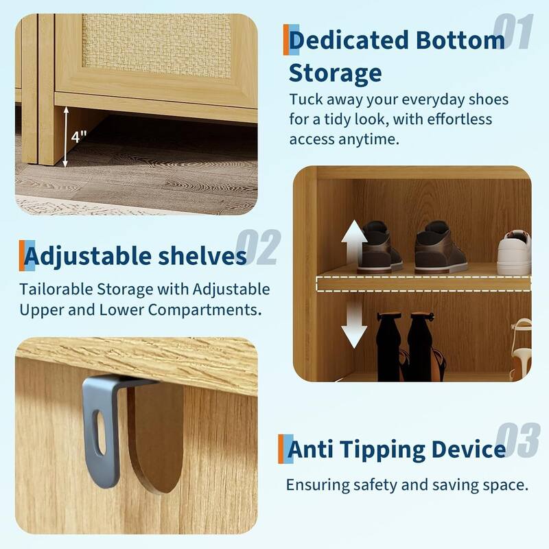 Multifunctional 7 Tier Tall Arched Shoe Storage Cabinet for Entryway, Hallway Living Room