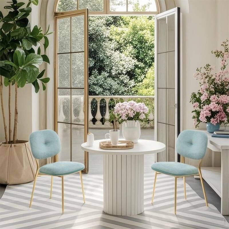 Modern Dining Chairs Set of 2, Beige & Green Upholstered Accent Chairs with Metal Legs - Space-Saving Contemporary Kit