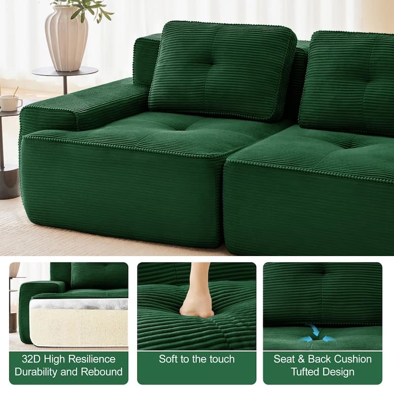 L-Shaped Premium Modular Corduroy Sectional Sofa with Movable Ottoman
