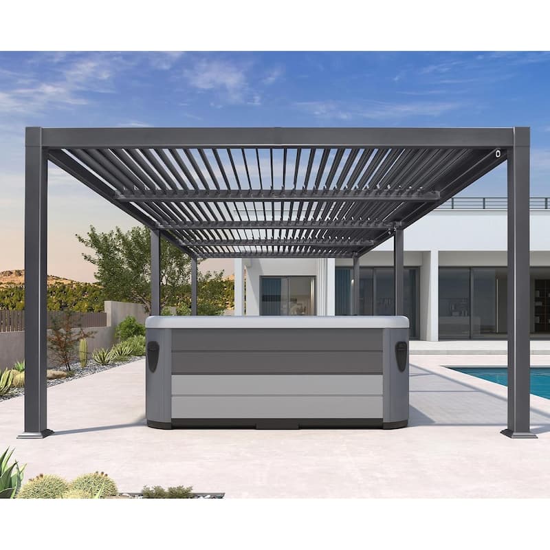 PURPLE LEAF Louvered Pergola Sun Shade Shelter with Adjustable Metal Roof for Patio Hardtop Pergola - 11.4' x 23.3' - Grey