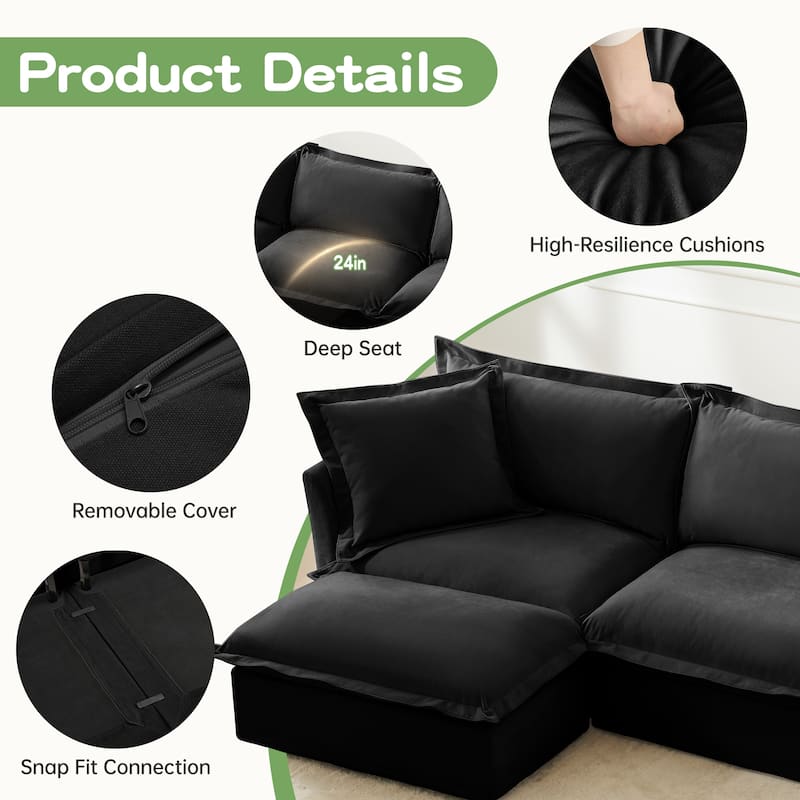 4 Deep Seat Slipcovered L-Shape Chenille Sectional Long Sofa Couch
