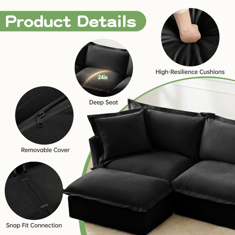 Wide & Deep 4- Seat Slipcovered U-Shape Chenille Sectional Sofa Couch