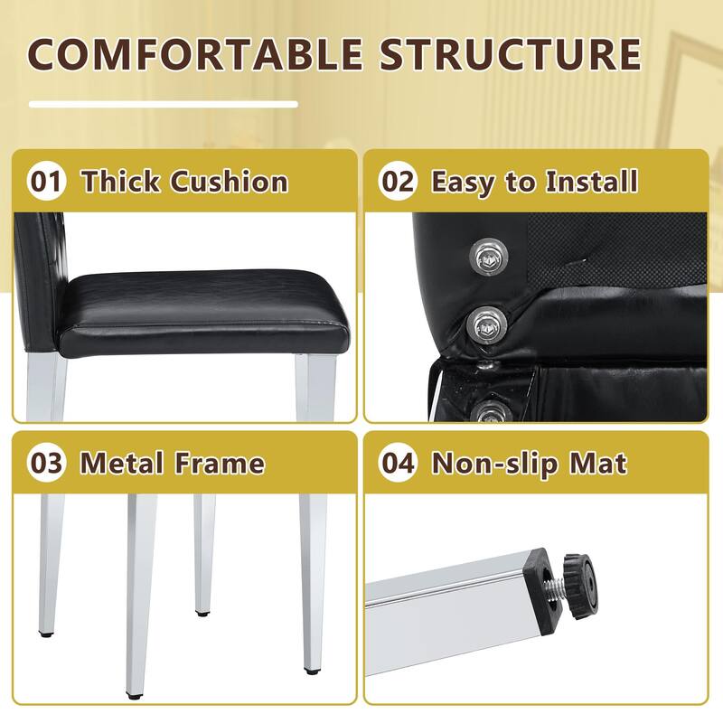 5 Piece Dining Table Set with 39 Inch Round Glass Top X-Shaped Metal Base and 4 PU Chairs