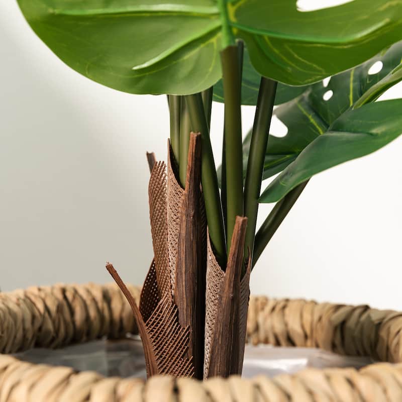 Glitzhome 3.5ft. Artificial Monstera Deliciosa Plant Palm Tree in Pot - 18.00"D X 41.00"H