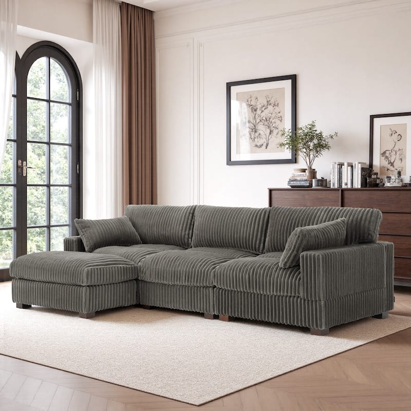 Oversized Plush Modular Sectional Sofa Set L Shaped Couch - 3-piece/Light Grey - Left Facing