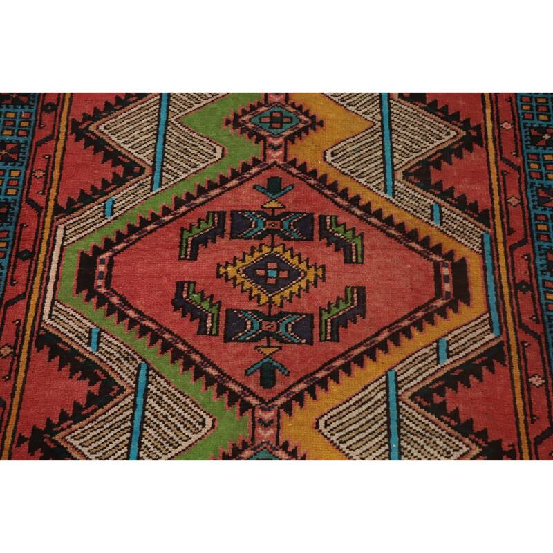 Hand Knotted Oriental 100% Wool Carpet Traditional Geometric Coral Ardebil Runner Rug - 9' 4'' X 3' 6''