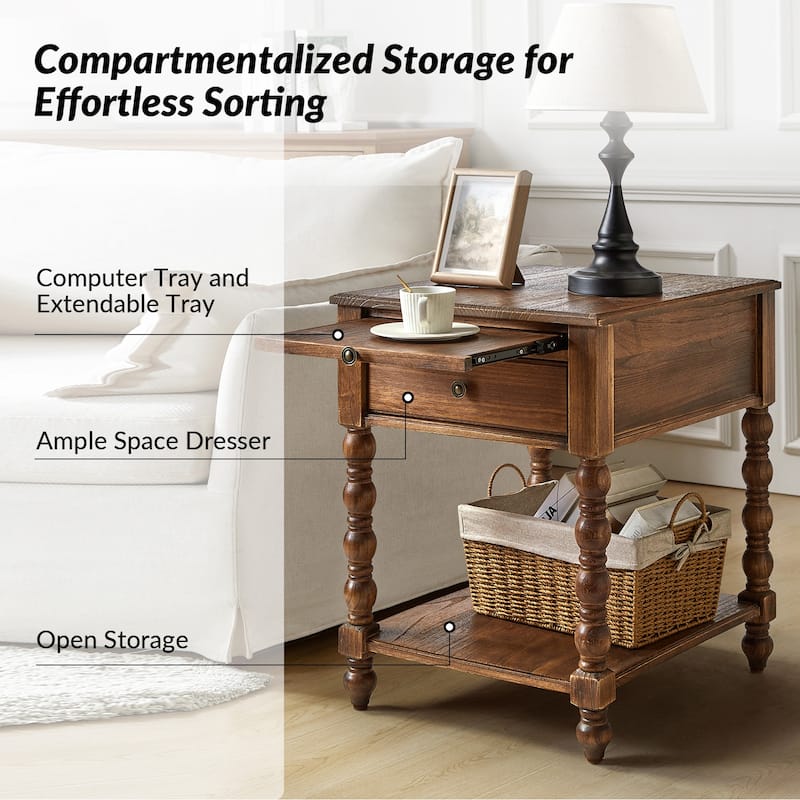 Eric Traditional 26" Tall Solid Wood End Table with USB by HULALA HOME