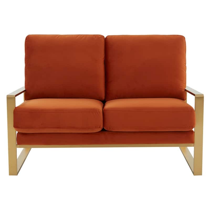 Jefferson Modern Two-Seater Velvet Loveseat with Brushed Gold Stainless Steel Base, Removable Cushions for Living Room or Lounge