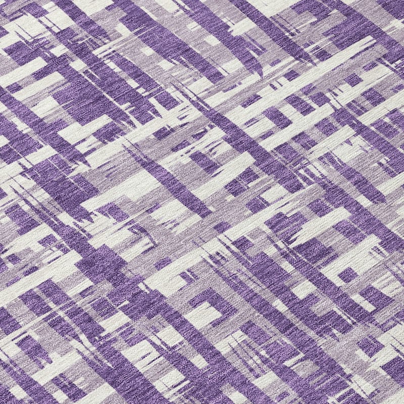 Machine Washable Indoor/ Outdoor Modern Crosshatch Chantille Rug