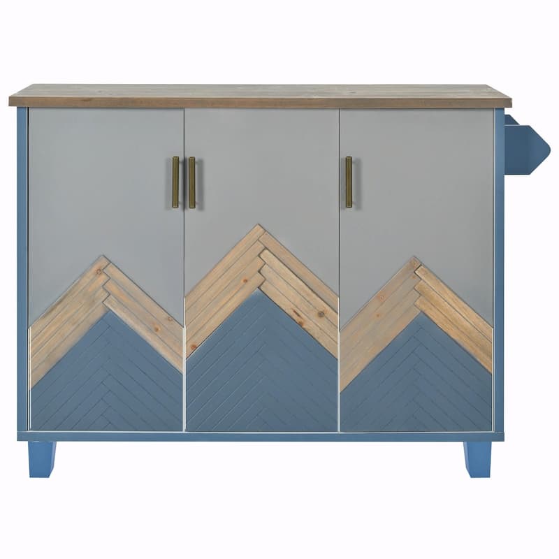 47'' Retro Wood Kitchen Island with Drop Leaf, Farmhouse Style on Wheels, Internal Storage