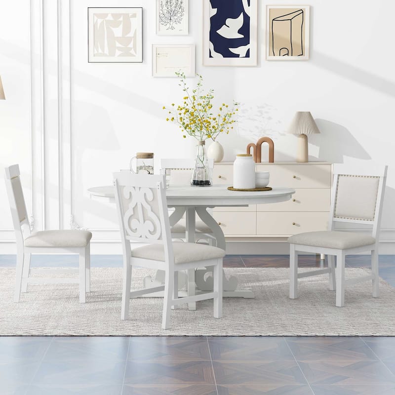 Retro 5-Piece Dining Set with Extendable Table and Upholstered Chairs for Elegant Dining Spaces