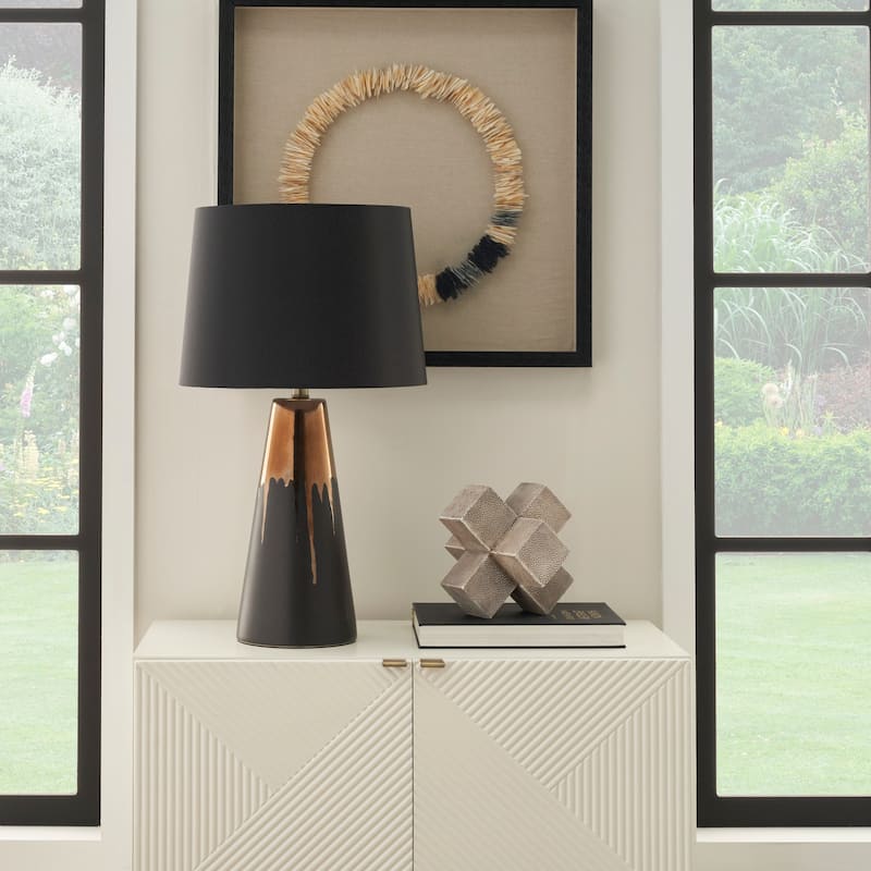 Nourison 27" Sleek Black & Gold Paint Drip Ceramic Table Lamp