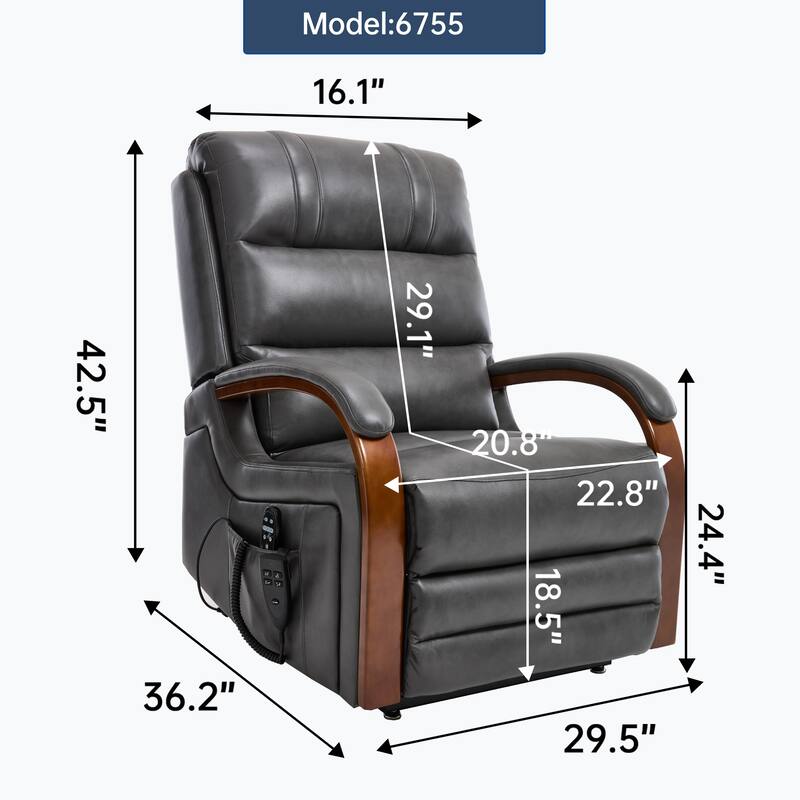 Power Lift Recliner Chair Dual Motor Infinite Position with Solid Wood Armrests, Heat Massage and Heavy Duty Motion Mechanism