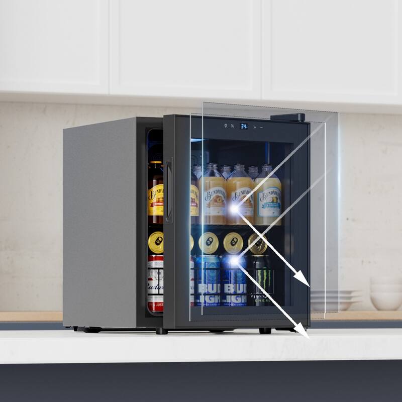 Yeego 1.62 Cu.Ft Beverage Cooler with Glass Door, LED Light, Adjustable Shelves, Energy-Efficient Mini Fridge