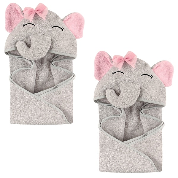 slide 1 of 1, Hudson Baby Infant Girl Cotton Animal Face Hooded Towel, Pretty Elephant 2-Piece, One Size - Pretty Elephant 2-Piece - One Size One Size - Pretty Elephant 2-Piece