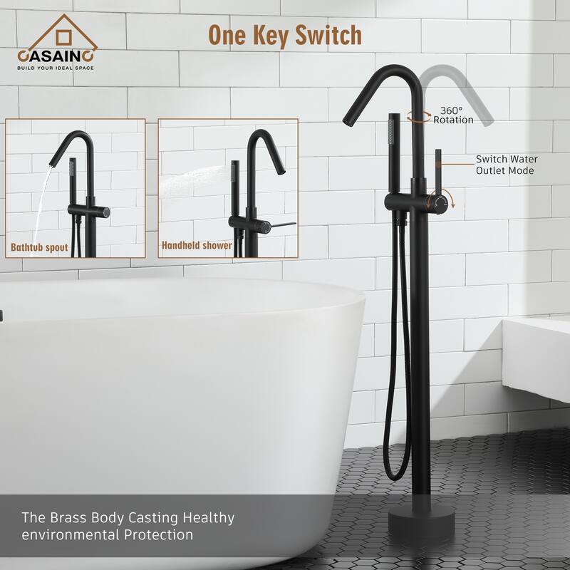 CASAINC Freestanding Single-Handle Bathtub Faucet with Hand Shower