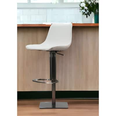 HomeRoots 29" White and Silver Faux Leather and Stainless Steel Bar Height Swivel Bar Chair