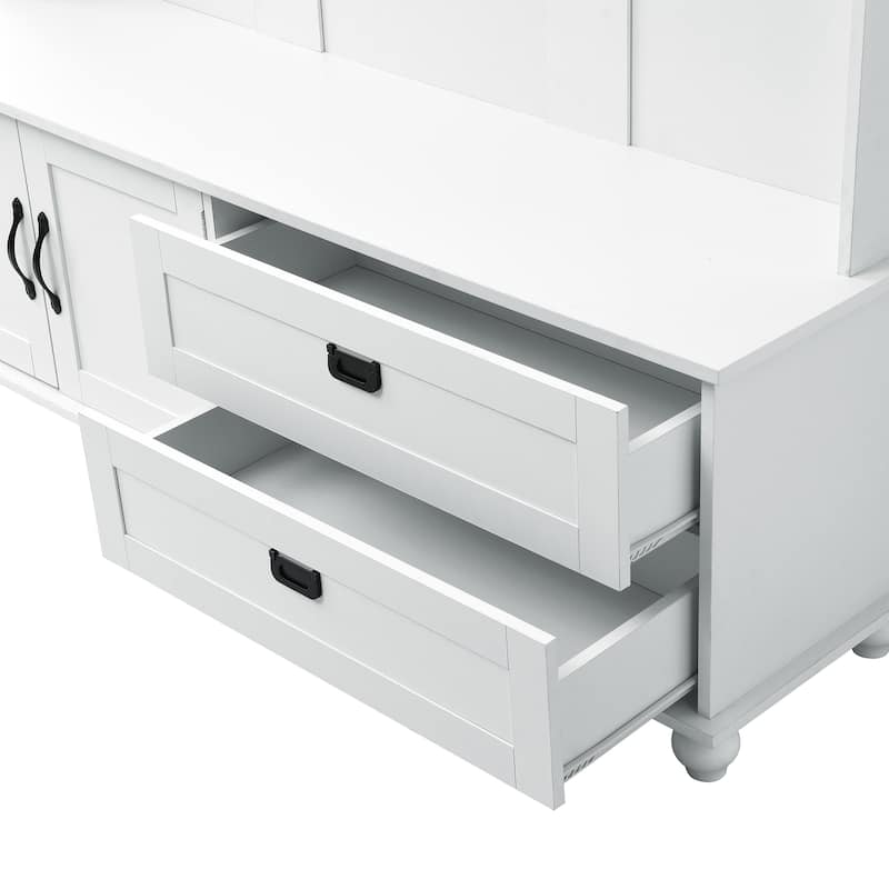 Minimalist Hall Tree with Coat Hooks, Storage Bench, and Dual Drawers