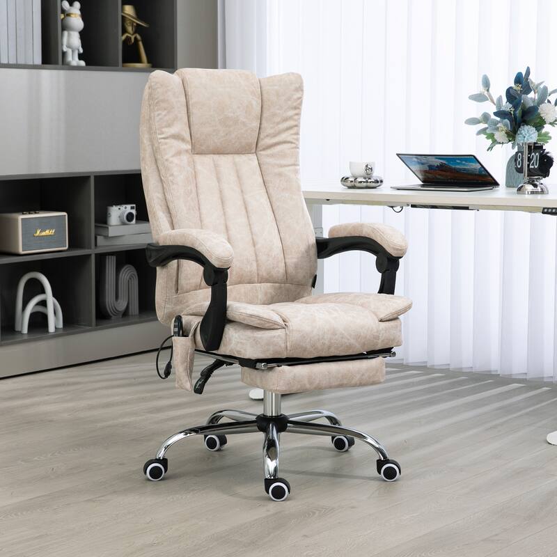 Modern Microfiber Office Chair, High Back Computer Chair with 6 Point Massage, Heat, Adjustable Height and Retractable Footrest