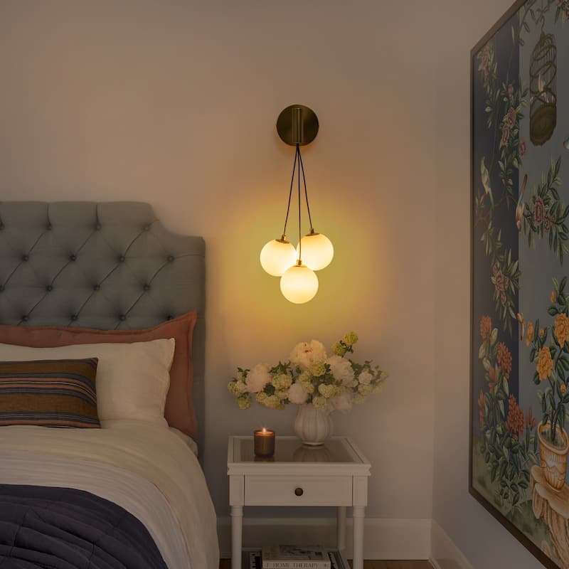 3-Light Modern Gold Metal Wall Sconce Glass Globe Shades