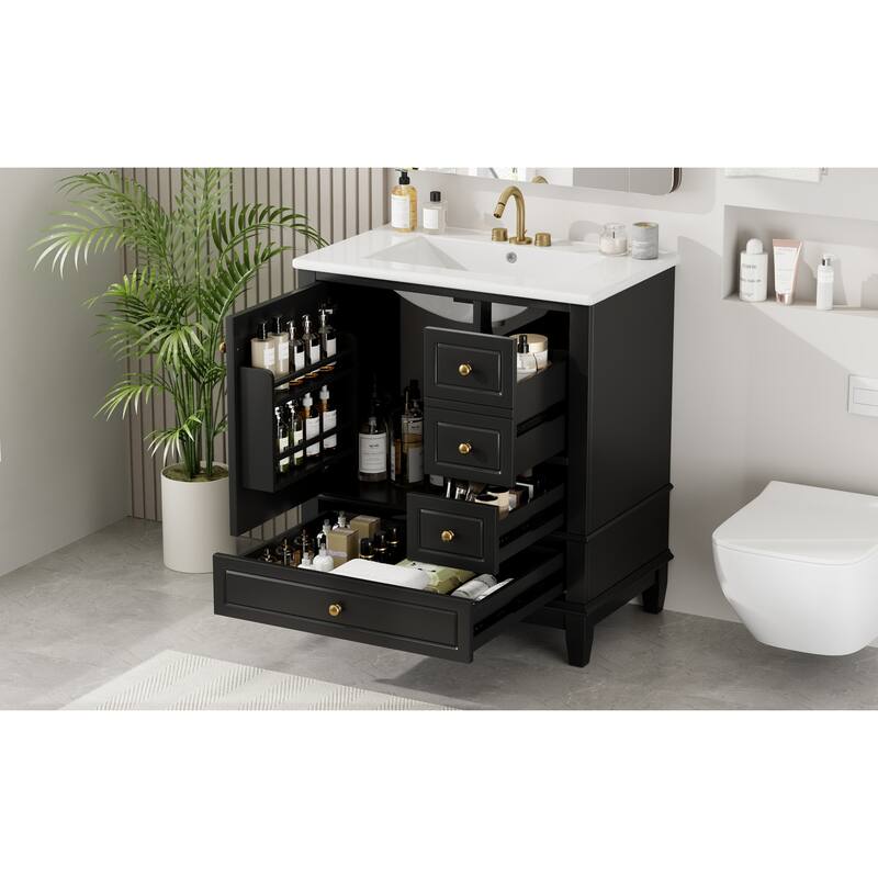 Bathroom Vanity with Sink, Bathroom Storage Cabinet with 3 Drawers and 1 Door, Bathroom Vanities with Solid Wood Frame