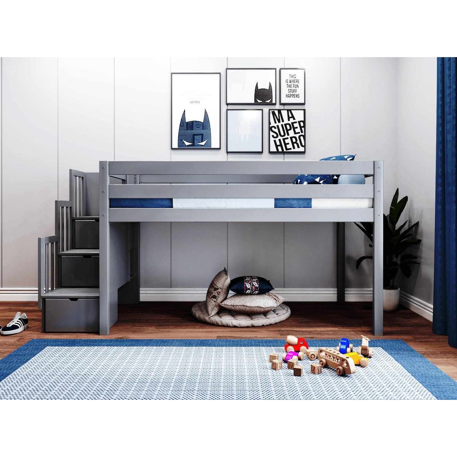 JACKPOT Contemporary Low Loft Twin Bed with 3 Step Stairway On Sale Bed Bath Beyond 29716518