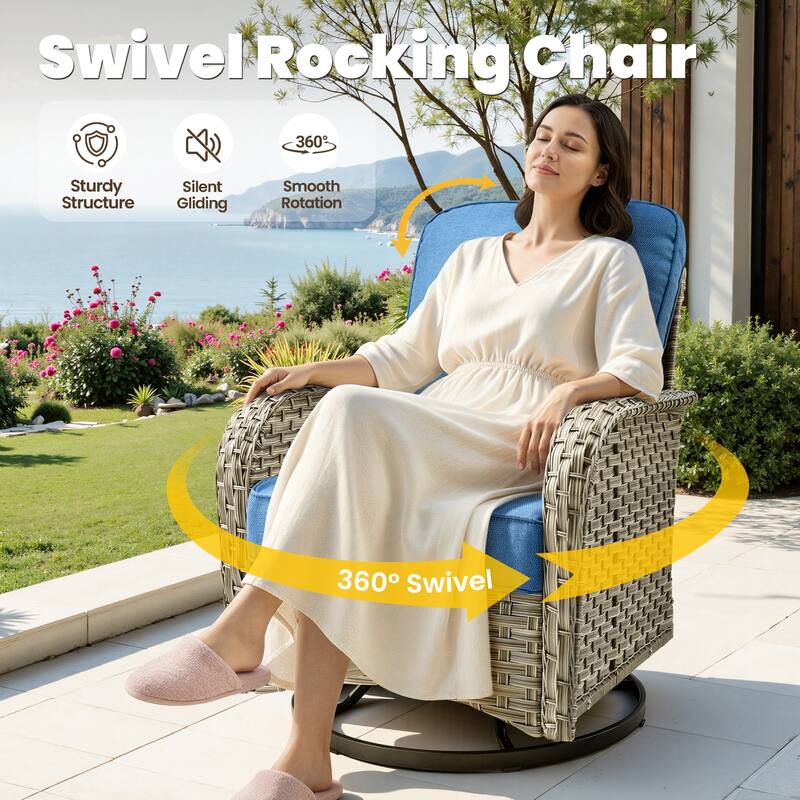 HOOOWOOO 10-piece Outdoor Furniture Wicker Swivel Rocking Chair Set