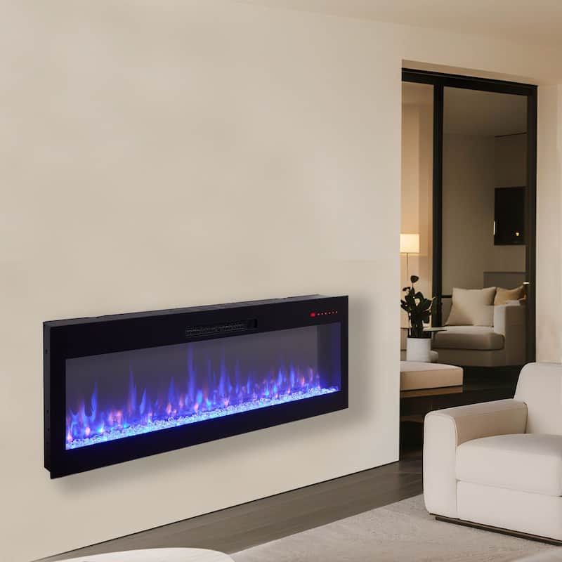 50" -60" WiFi-Enabled Electric Fireplace, Recessed in-Wall and Wall-Mounted Heater - 60Inch