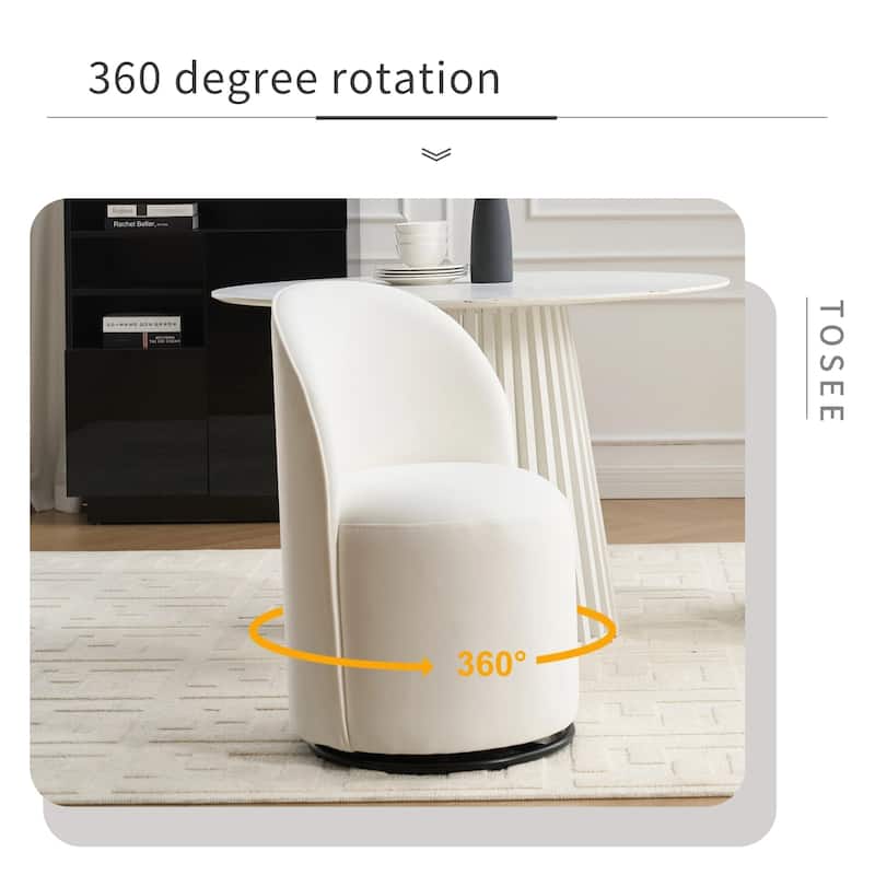 Upholstered Kitchen & Dining Room Barrel Chair, 360 Degree Swivel Comfy Armless Accent Makeup Vanity Side Chair