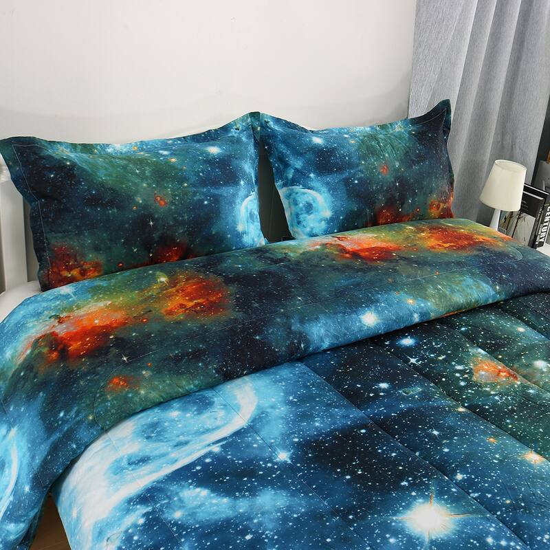 3pcs Galaxies Blue Comforter All-season Down Quilted Duvet