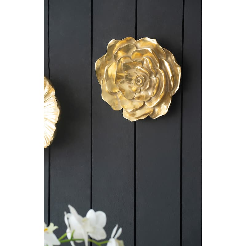 Contemporary Rose Hanging Wall Decor with Gold Resin Floral Sculpture, for Living Room Hallway Bedroom Office