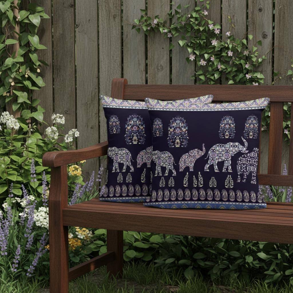 HomeRoots Set of Three 16" X 16" Blue and Purple Elephant Paisley Indoor Outdoor Throw Pillow - 16.00' X '16.00' X '5.00