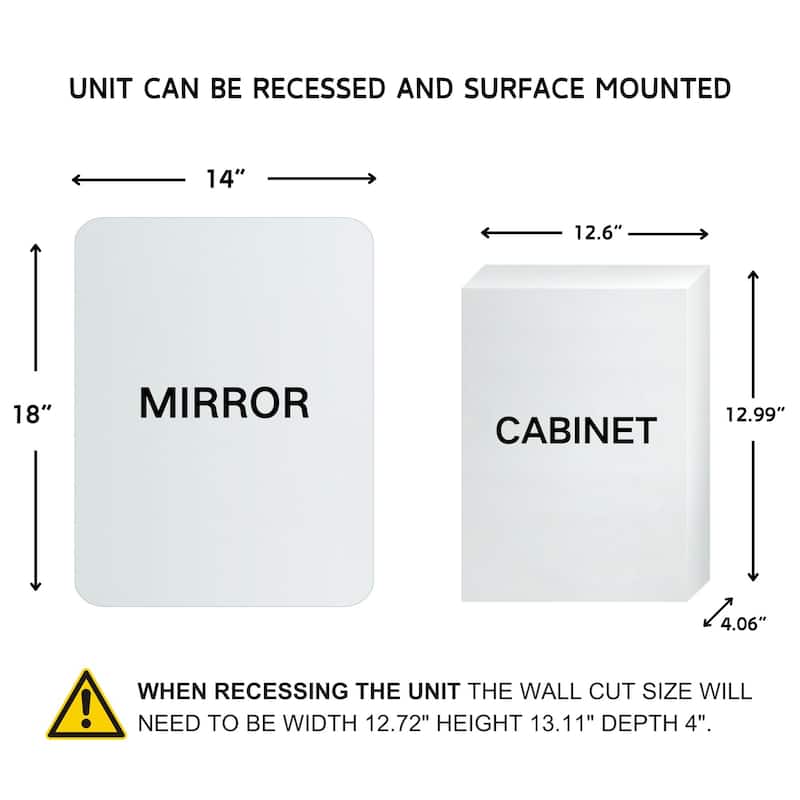 TEHOME Frameless Rectangle Recess & Surface Mount Cabinet with Mirror for Bathroom