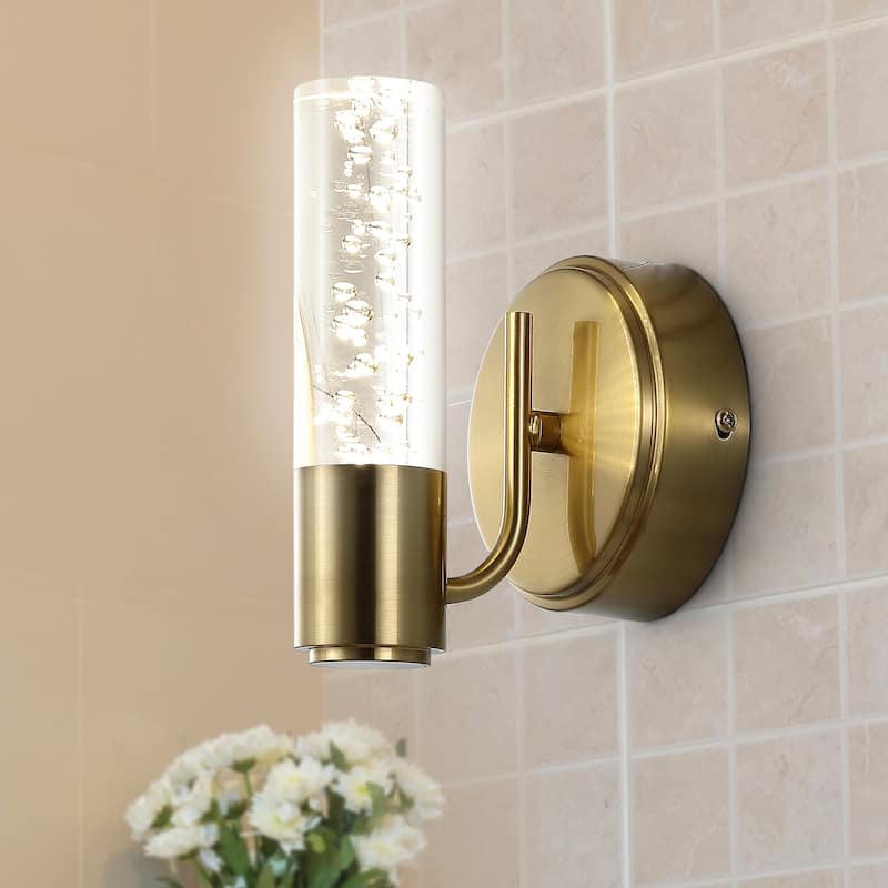 Alain Minimalist Modern Bubble Acrylic/Iron Integrated LED Vanity Light, by JONATHAN Y - 1-Light - Gold