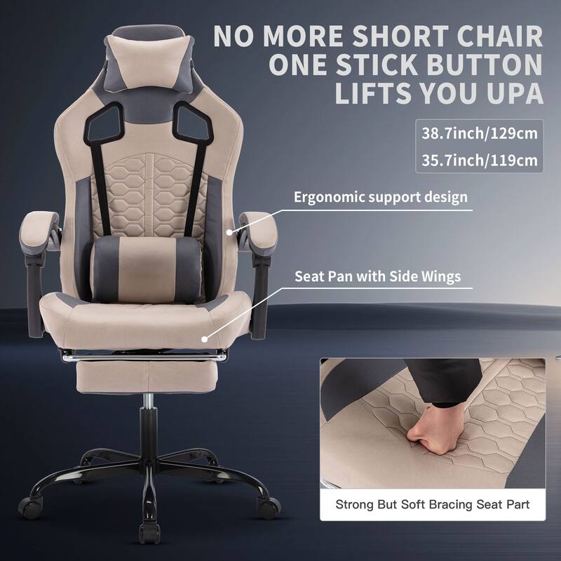 PVC Leather Gaming Chair with Massage Lumbar Support, Footrest and 300lb Capacity