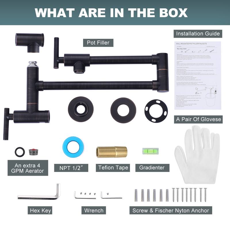 WOWOW Wall Mounted Pot Filler with Control Double Joint Swing Arm