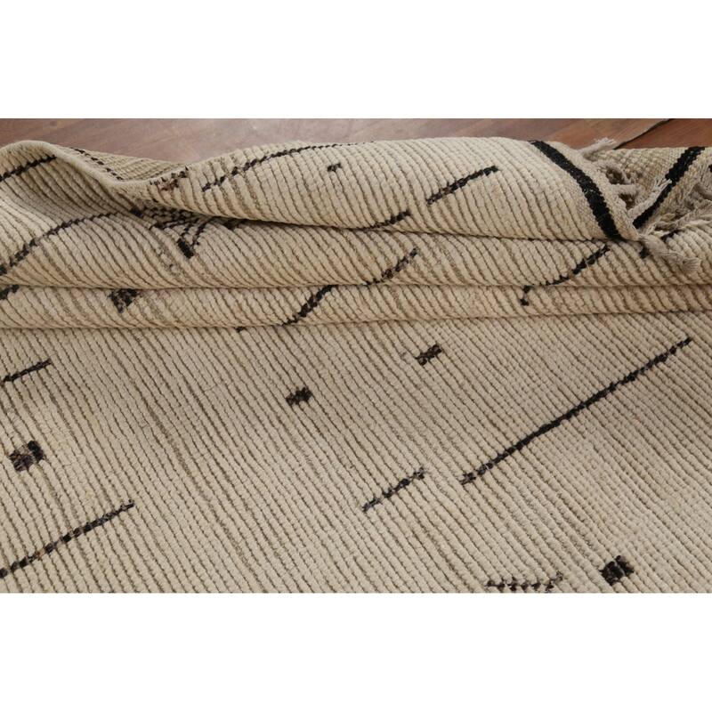 Ivory Moroccan Abstract Area Rug Handmade Wool Carpet - 5'9"x 9'10"