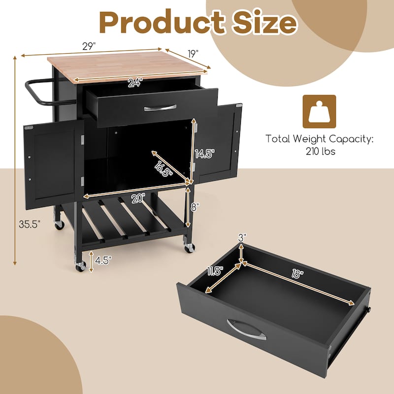 Gymax Rolling Kitchen Island Cart w/ Drawer 2-Door Storage Cabinet