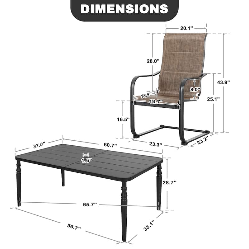 Patio 7-Piece Textilene Dining Set, C-Spring Chair Legs and Umbrella Hole