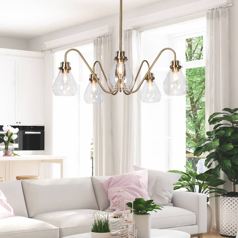 Nalia Modern Electroplated Brass Gold 5-light Wagon Wheel Chandelier - D 26" x H 65''