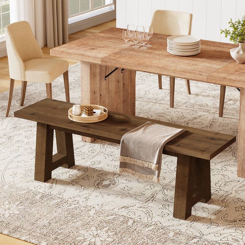 55.12 Inch Solid Wood Dining Bench with A-Shaped Legs