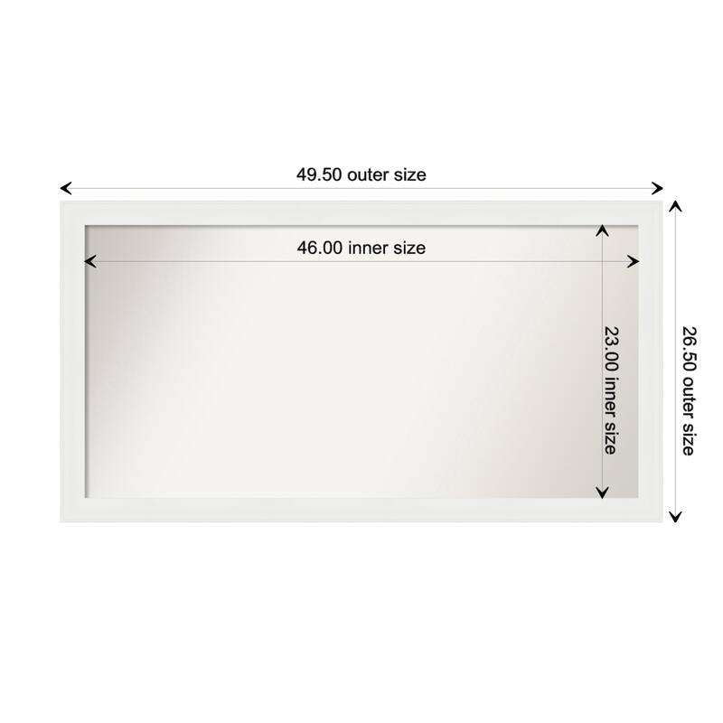 Vanity White Narrow Framed Non-Beveled Custom Wall Mirror, Bathroom Vanity Mirror - Outer Size: 49.5 x 26.5