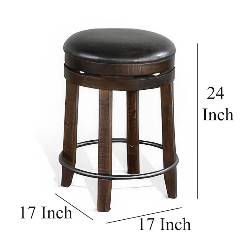 Flint Swivel Counter Stool Set of 2, Black Faux Leather, Dark Brown